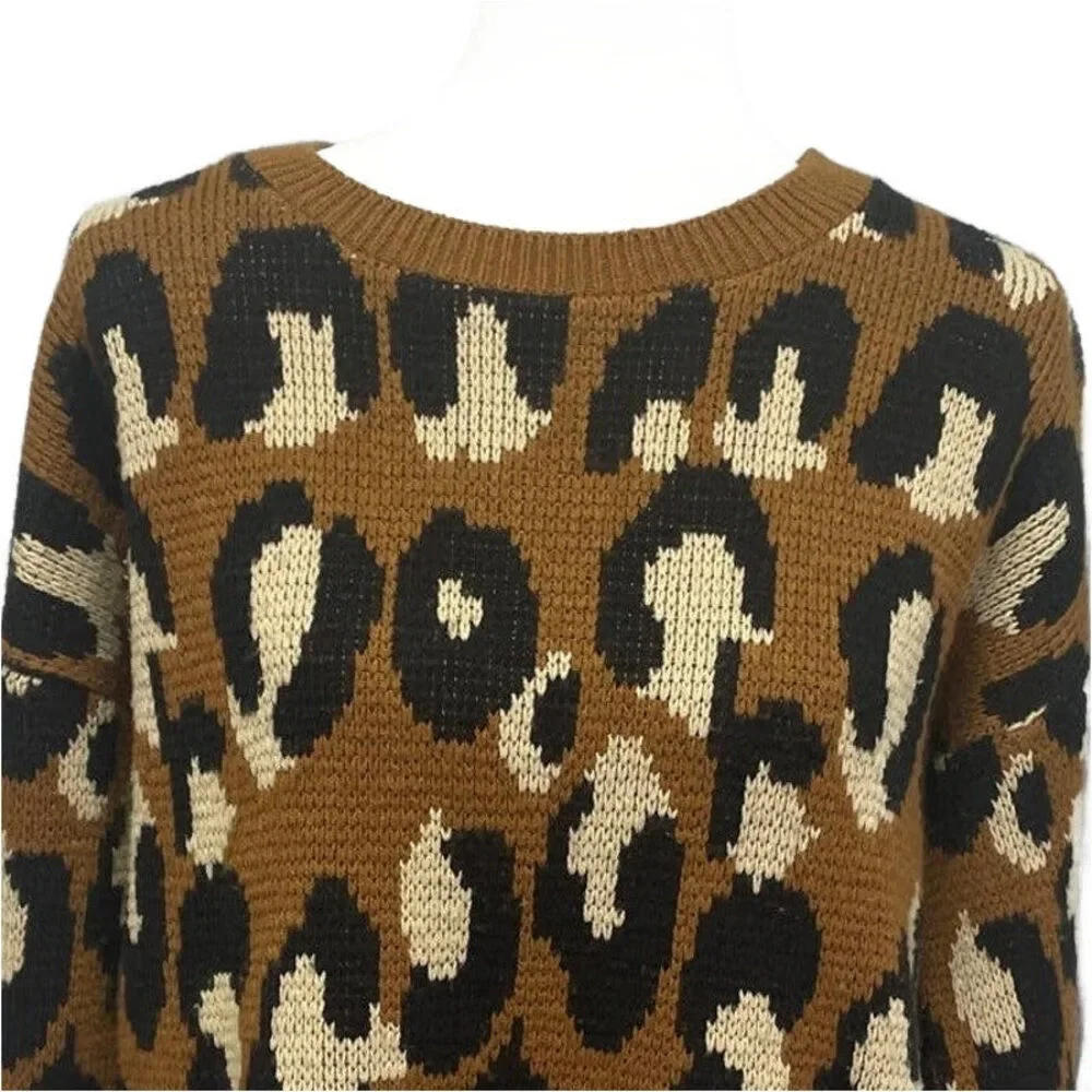 Sparkle & Fade Womens XS Long Sleeve Animal Dot Crew Neck Acrylic Sweater